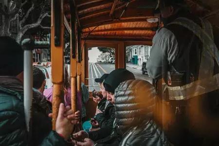 View from inside job a cable car. 